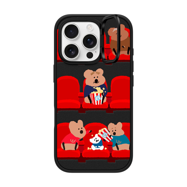 Dinotaeng x CASETiFY iPhone 16 Pro ケース マットブラック インパクトリングスタンドケース MagSafe対応 Popcorn Please!