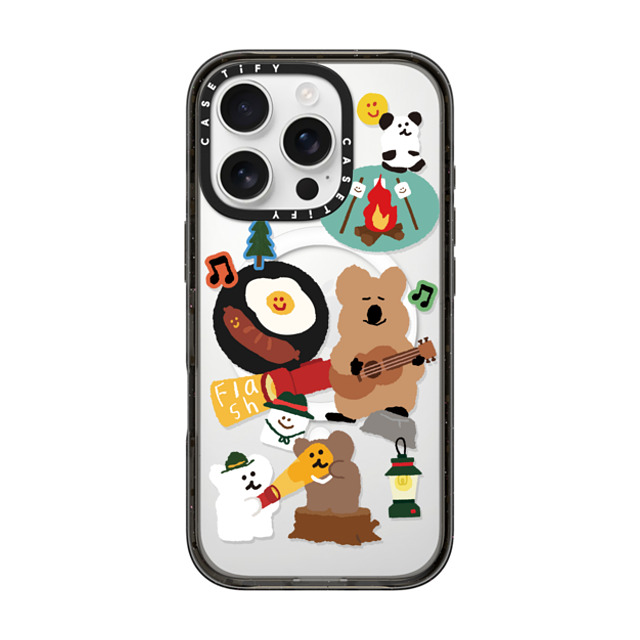 Dinotaeng x CASETiFY iPhone 16 Pro ケース ブラック インパクトケース MagSafe対応 Happy Campers