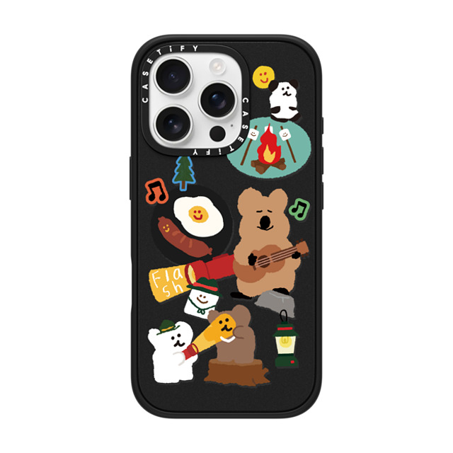 Dinotaeng x CASETiFY iPhone 16 Pro ケース マットブラック インパクトケース MagSafe対応 Happy Campers