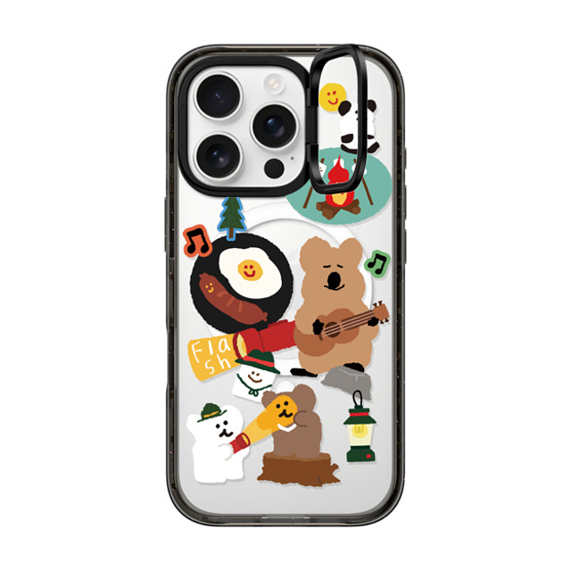 Dinotaeng x CASETiFY iPhone 16 Pro ケース ブラック インパクトリングスタンドケース MagSafe対応 Happy Campers