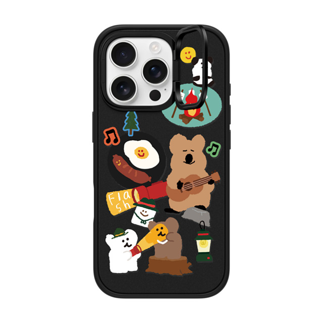 Dinotaeng x CASETiFY iPhone 16 Pro ケース マットブラック インパクトリングスタンドケース MagSafe対応 Happy Campers