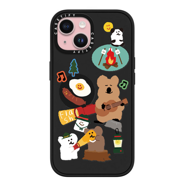 Dinotaeng x CASETiFY iPhone 15 ケース マットブラック インパクトケース MagSafe対応 Happy Campers