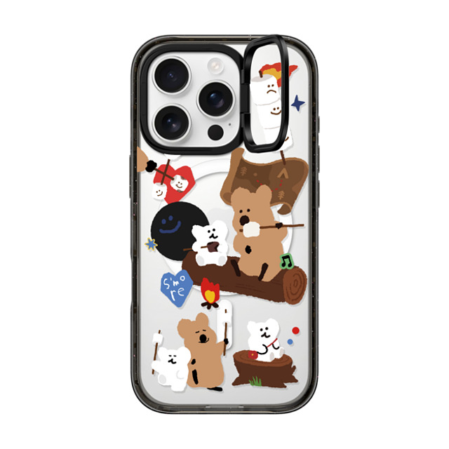 Dinotaeng x CASETiFY iPhone 16 Pro ケース ブラック インパクトリングスタンドケース MagSafe対応 S'more!