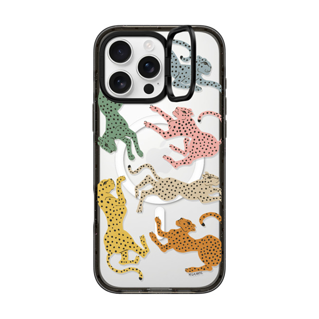 designlovefest x CASETiFY iPhone 16 Pro Max ケース ブラック インパクトリングスタンドケース MagSafe対応 Rainbow Cheetah