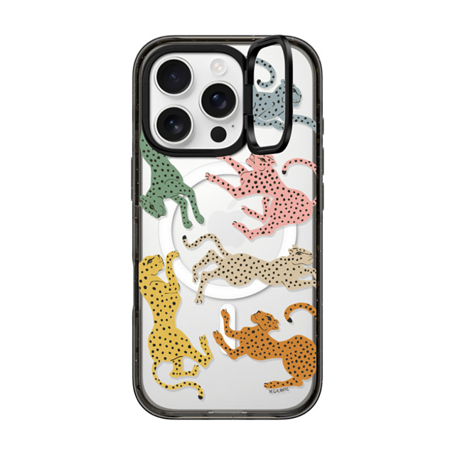 designlovefest x CASETiFY iPhone 16 Pro ケース ブラック インパクトリングスタンドケース MagSafe対応 Rainbow Cheetah