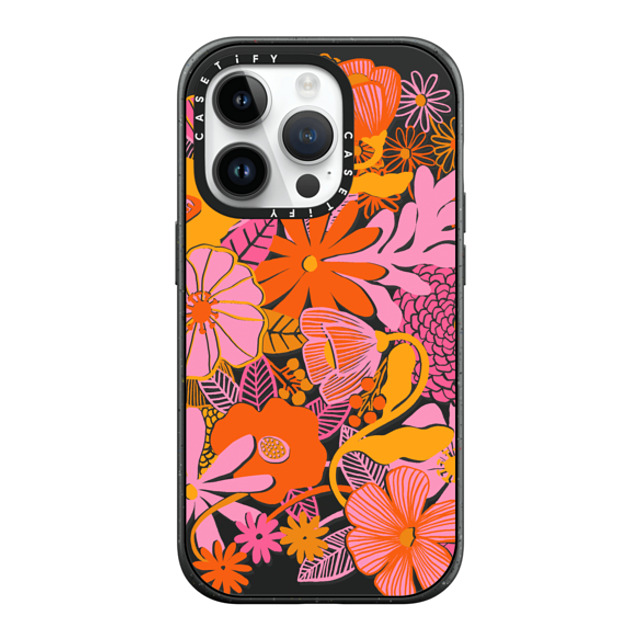 designlovefest x CASETiFY iPhone 14 Pro ケース マットブラック インパクトケース MagSafe対応 Groovy Floral