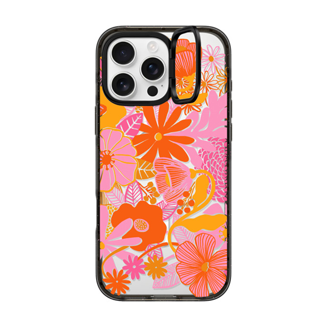 designlovefest x CASETiFY iPhone 16 Pro Max ケース ブラック インパクトリングスタンドケース MagSafe対応 Groovy Floral