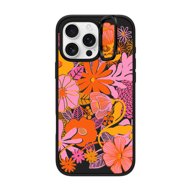 designlovefest x CASETiFY iPhone 16 Pro Max ケース マットブラック インパクトリングスタンドケース MagSafe対応 Groovy Floral