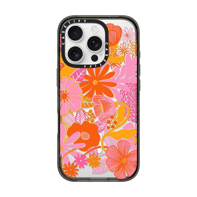 designlovefest x CASETiFY iPhone 16 Pro ケース ブラック インパクトケース MagSafe対応 Groovy Floral