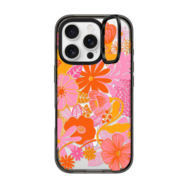 designlovefest x CASETiFY iPhone 16 Pro ケース ブラック インパクトリングスタンドケース MagSafe対応 Groovy Floral