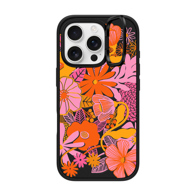 designlovefest x CASETiFY iPhone 16 Pro ケース マットブラック インパクトリングスタンドケース MagSafe対応 Groovy Floral