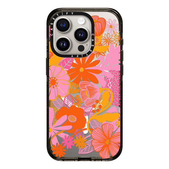 designlovefest x CASETiFY iPhone 15 Pro ケース ブラック インパクトケース MagSafe対応 Groovy Floral