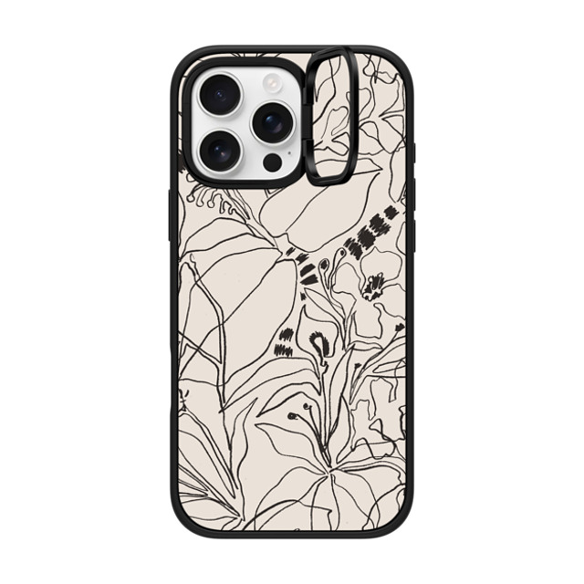 designlovefest x CASETiFY iPhone 16 Pro Max ケース マットブラック インパクトリングスタンドケース MagSafe対応 Charcoal Tropics - Creme