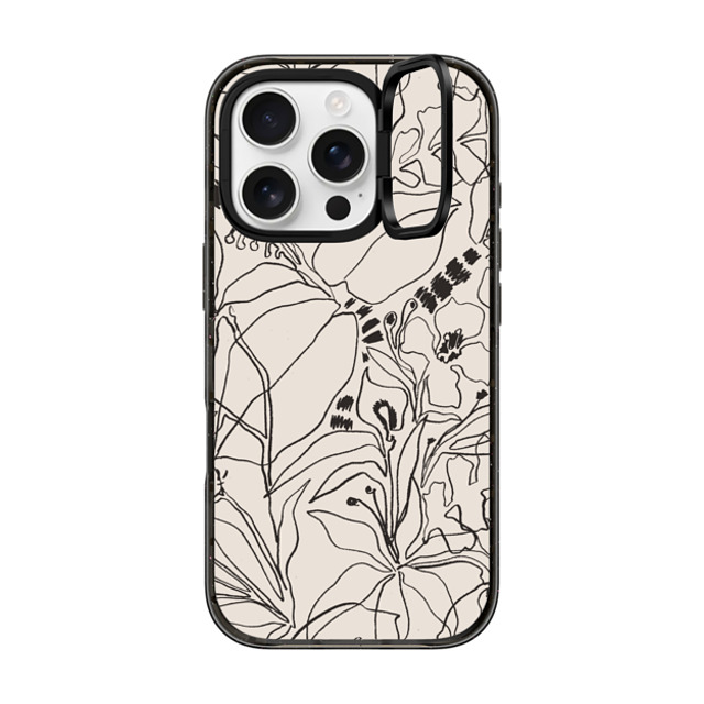 designlovefest x CASETiFY iPhone 16 Pro ケース ブラック インパクトリングスタンドケース MagSafe対応 Charcoal Tropics - Creme