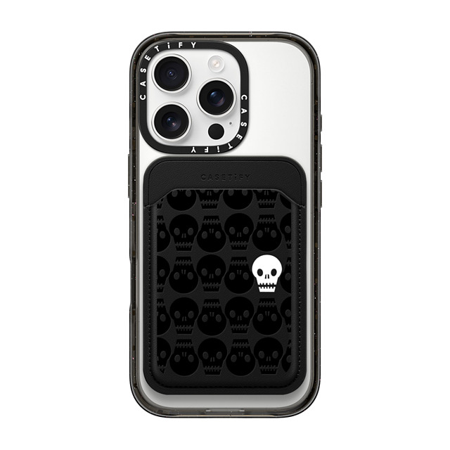 Ebi Emporium x CASETiFY MagSafe ウォレット ブラック Snappy BioVeg MagSafe ウォレット SKULL IN THE CROWD WALLET - HALLOWEEN SPOOKY SKELETON BLACK & WHITE SCARY PATTERN By Ebi Emporium