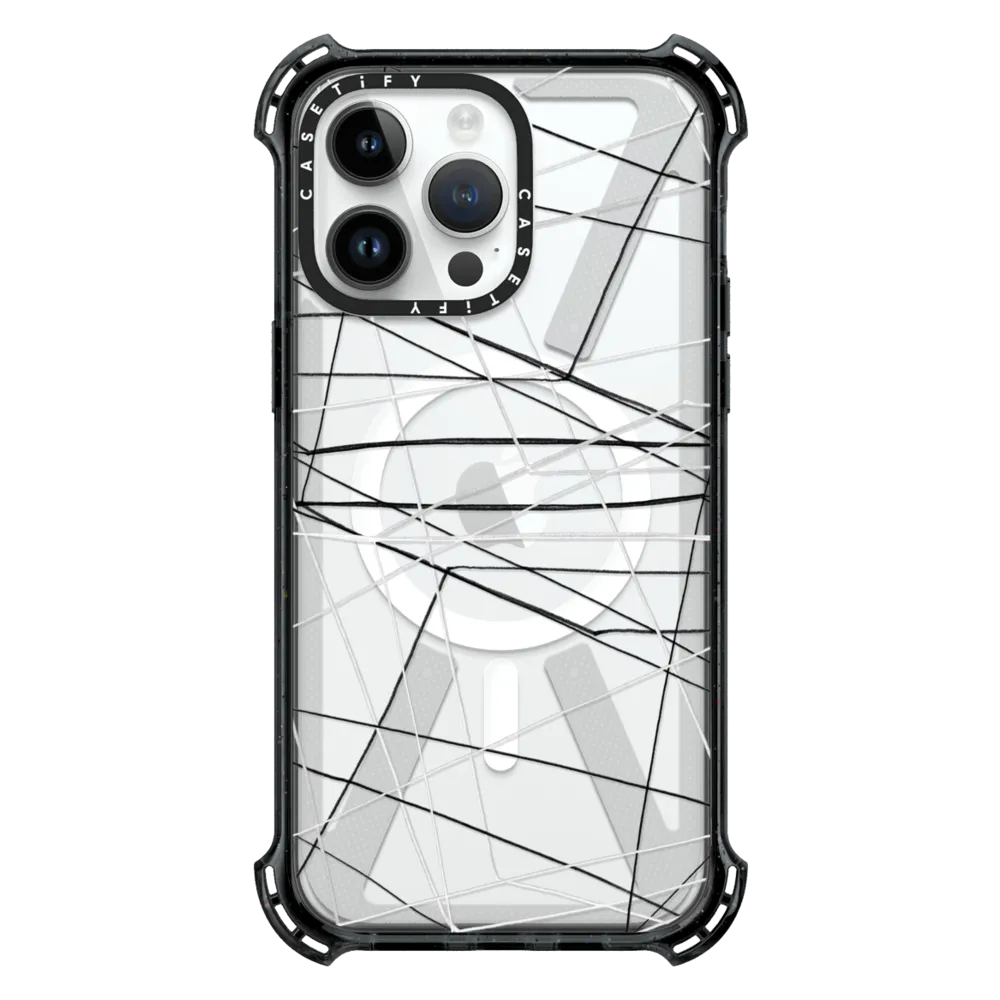 Bounce iPhone 14 Pro Max Case MagSafe Compatible - MINIMALIST LINES, BLACK WHITE Geometric Pattern By Ebi Emporium