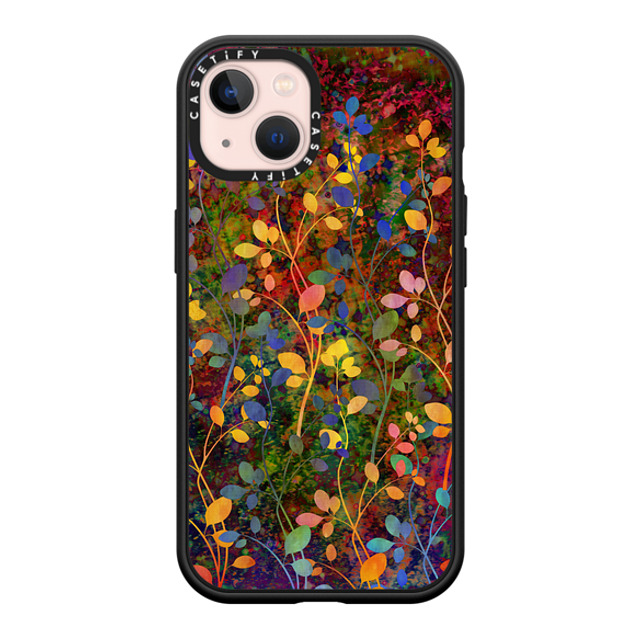 Ebi Emporium x CASETiFY iPhone 13 ケース マットブラック インパクトケース MagSafe対応 AMONGST THE FLOWERS Rainbow Array - Colorful Abstract Summer Floral Pattern Green Red Blue Yellow Garden Flowers Lovely Girly Nature Fine Art Painting Design