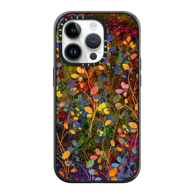 Ebi Emporium x CASETiFY iPhone 14 Pro ケース マットブラック インパクトケース MagSafe対応 AMONGST THE FLOWERS Rainbow Array - Colorful Abstract Summer Floral Pattern Green Red Blue Yellow Garden Flowers Lovely Girly Nature Fine Art Painting Design