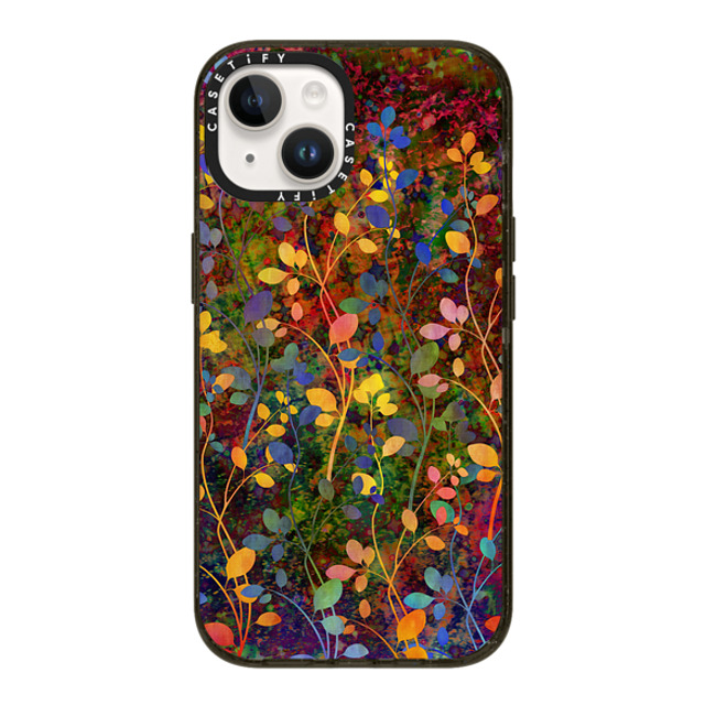 Ebi Emporium x CASETiFY iPhone 14 ケース ブラック インパクトケース AMONGST THE FLOWERS Rainbow Array - Colorful Abstract Summer Floral Pattern Green Red Blue Yellow Garden Flowers Lovely Girly Nature Fine Art Painting Design