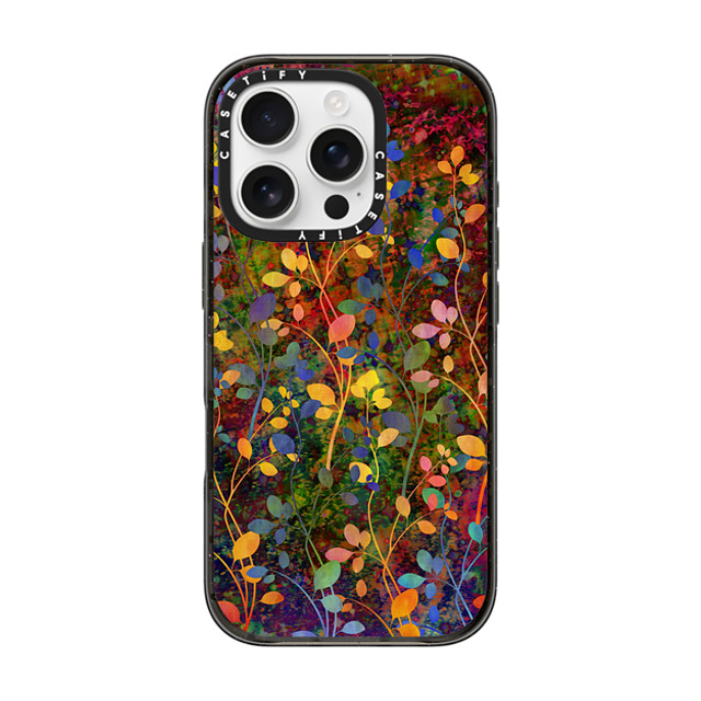 Ebi Emporium x CASETiFY iPhone 16 Pro ケース ブラック インパクトケース MagSafe対応 AMONGST THE FLOWERS Rainbow Array - Colorful Abstract Summer Floral Pattern Green Red Blue Yellow Garden Flowers Lovely Girly Nature Fine Art Painting Design