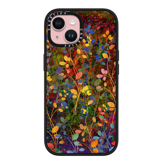 Ebi Emporium x CASETiFY iPhone 15 ケース マットブラック インパクトケース MagSafe対応 AMONGST THE FLOWERS Rainbow Array - Colorful Abstract Summer Floral Pattern Green Red Blue Yellow Garden Flowers Lovely Girly Nature Fine Art Painting Design