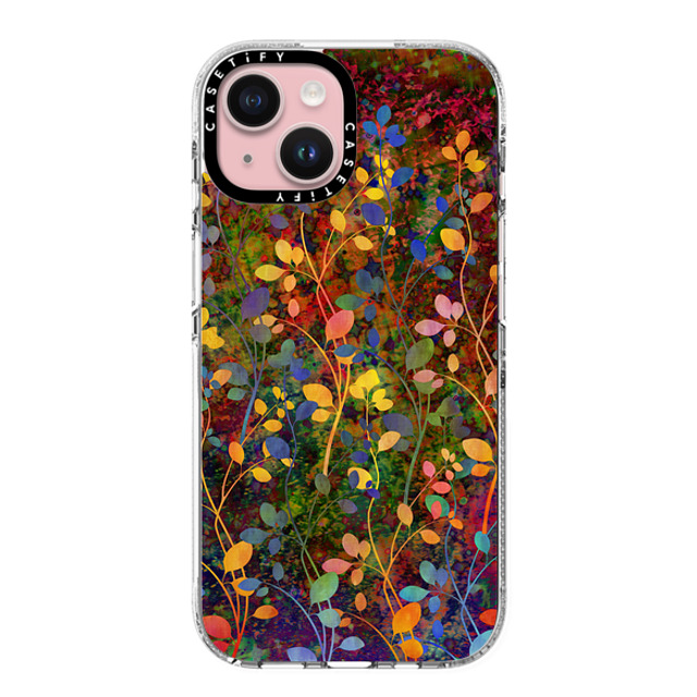 Ebi Emporium x CASETiFY iPhone 15 ケース クリア クリア ケース MagSafe対応 AMONGST THE FLOWERS Rainbow Array - Colorful Abstract Summer Floral Pattern Green Red Blue Yellow Garden Flowers Lovely Girly Nature Fine Art Painting Design