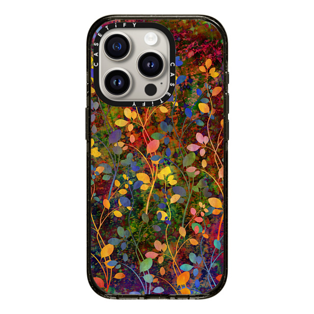 Ebi Emporium x CASETiFY iPhone 15 Pro ケース ブラック インパクトケース AMONGST THE FLOWERS Rainbow Array - Colorful Abstract Summer Floral Pattern Green Red Blue Yellow Garden Flowers Lovely Girly Nature Fine Art Painting Design