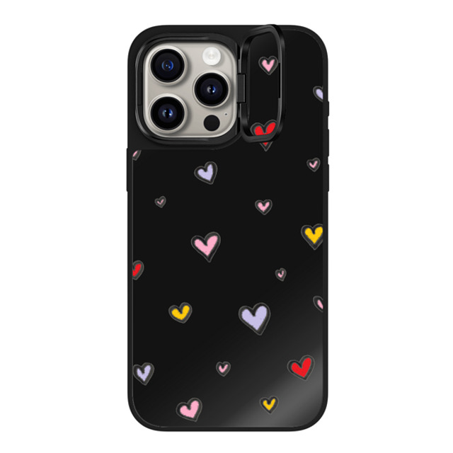 Ebi Emporium x CASETiFY iPhone 15 Pro Max ケース Black on Black ミラー リングスタンドケース MagSafe対応 CUTE HEARTS 1, RAINBOW LOVE By Ebi Emporium