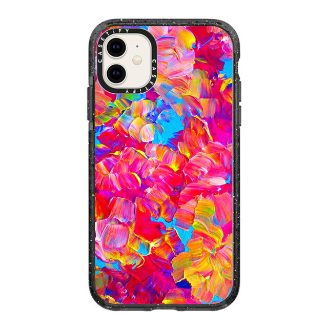 Ebi Emporium x CASETiFY iPhone 11 ケース ブラック インパクトケース FLORAL FANTASY - Bold Abstract Flowers Acrylic Textural Painting Neon Hot Pink Turquoise Garden Bouquet Girlie Sweet Lovely Feminine Art Painting