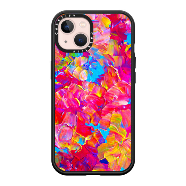 Ebi Emporium x CASETiFY iPhone 13 ケース マットブラック インパクトケース MagSafe対応 FLORAL FANTASY - Bold Abstract Flowers Acrylic Textural Painting Neon Hot Pink Turquoise Garden Bouquet Girlie Sweet Lovely Feminine Art Painting