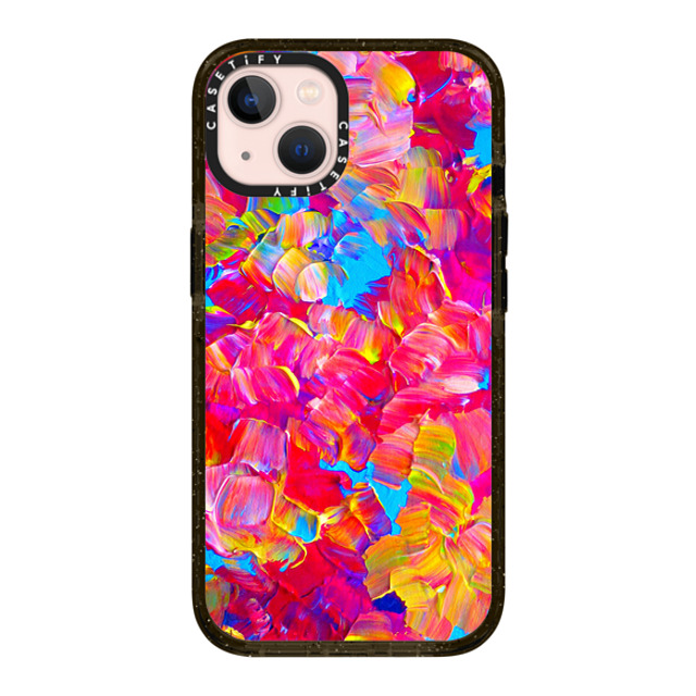 Ebi Emporium x CASETiFY iPhone 13 ケース ブラック インパクトケース MagSafe対応 FLORAL FANTASY - Bold Abstract Flowers Acrylic Textural Painting Neon Hot Pink Turquoise Garden Bouquet Girlie Sweet Lovely Feminine Art Painting