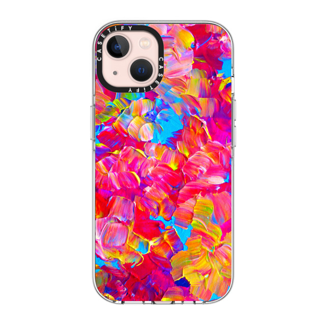 Ebi Emporium x CASETiFY iPhone 13 ケース クリア クリア ケース MagSafe対応 FLORAL FANTASY - Bold Abstract Flowers Acrylic Textural Painting Neon Hot Pink Turquoise Garden Bouquet Girlie Sweet Lovely Feminine Art Painting