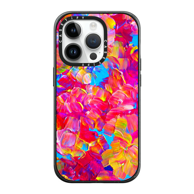 Ebi Emporium x CASETiFY iPhone 14 Pro ケース マットブラック インパクトケース MagSafe対応 FLORAL FANTASY - Bold Abstract Flowers Acrylic Textural Painting Neon Hot Pink Turquoise Garden Bouquet Girlie Sweet Lovely Feminine Art Painting