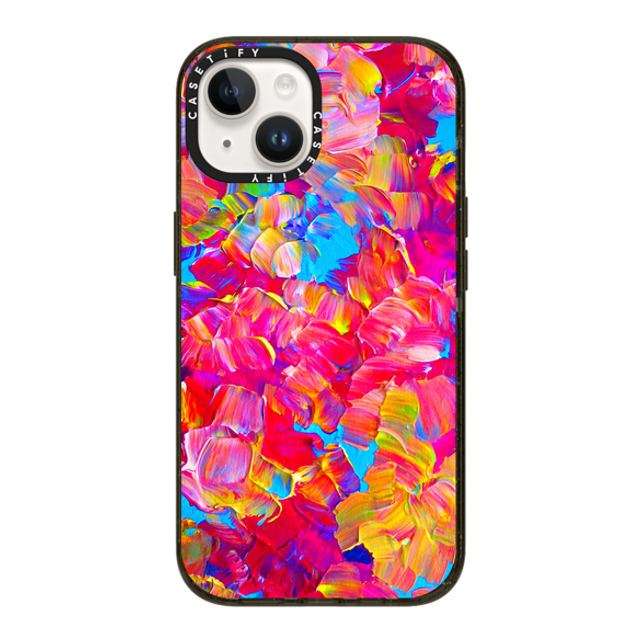 Ebi Emporium x CASETiFY iPhone 14 ケース ブラック インパクトケース FLORAL FANTASY - Bold Abstract Flowers Acrylic Textural Painting Neon Hot Pink Turquoise Garden Bouquet Girlie Sweet Lovely Feminine Art Painting