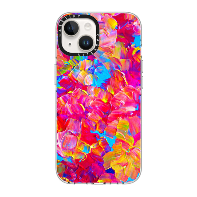 Ebi Emporium x CASETiFY iPhone 14 ケース クリア クリア ケース MagSafe対応 FLORAL FANTASY - Bold Abstract Flowers Acrylic Textural Painting Neon Hot Pink Turquoise Garden Bouquet Girlie Sweet Lovely Feminine Art Painting