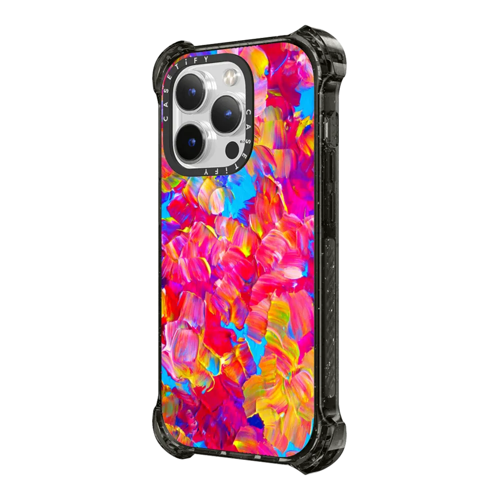 Bounce iPhone 14 Pro Max Case MagSafe Compatible - FLORAL FANTASY - Bold Abstract Flowers Acrylic Textural Painting Neon Hot Pink Turquoise Garden Bouquet Girlie Sweet Lovely Feminine Art Painting