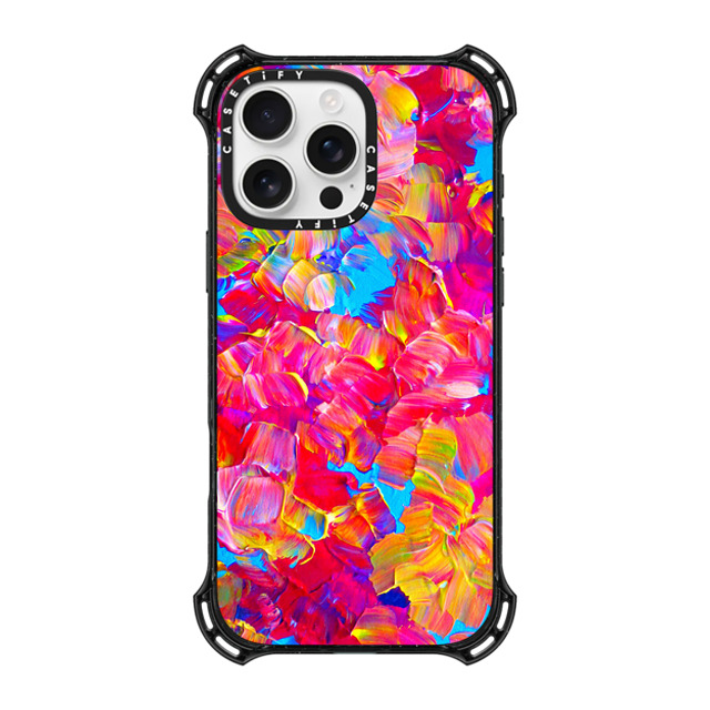 Ebi Emporium x CASETiFY iPhone 16 Pro Max ケース ブラック バウンスケース FLORAL FANTASY - Bold Abstract Flowers Acrylic Textural Painting Neon Hot Pink Turquoise Garden Bouquet Girlie Sweet Lovely Feminine Art Painting