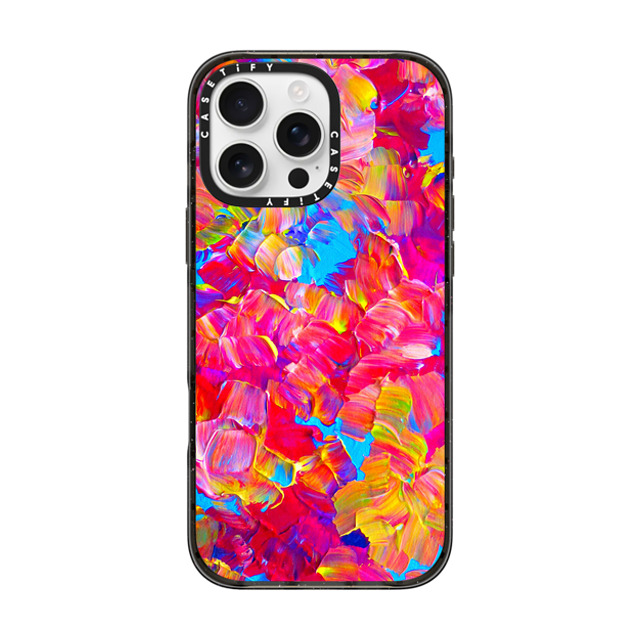 Ebi Emporium x CASETiFY iPhone 16 Pro Max ケース ブラック インパクトケース MagSafe対応 FLORAL FANTASY - Bold Abstract Flowers Acrylic Textural Painting Neon Hot Pink Turquoise Garden Bouquet Girlie Sweet Lovely Feminine Art Painting