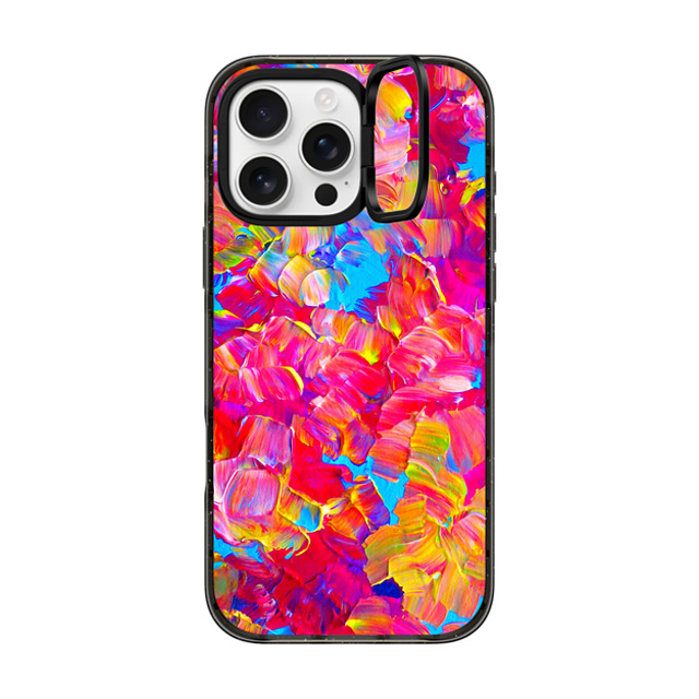 Ebi Emporium x CASETiFY iPhone 16 Pro Max ケース ブラック インパクトリングスタンドケース MagSafe対応 FLORAL FANTASY - Bold Abstract Flowers Acrylic Textural Painting Neon Hot Pink Turquoise Garden Bouquet Girlie Sweet Lovely Feminine Art Painting