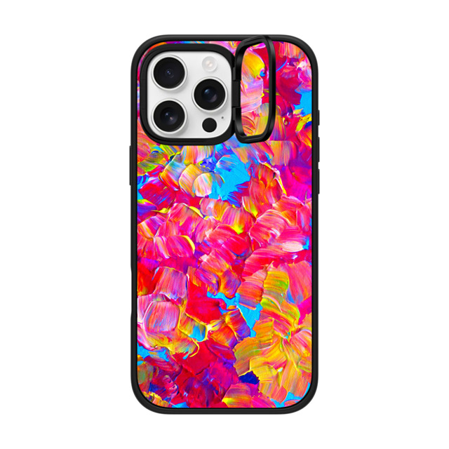 Ebi Emporium x CASETiFY iPhone 16 Pro Max ケース マットブラック インパクトリングスタンドケース MagSafe対応 FLORAL FANTASY - Bold Abstract Flowers Acrylic Textural Painting Neon Hot Pink Turquoise Garden Bouquet Girlie Sweet Lovely Feminine Art Painting