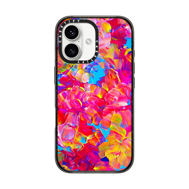 Ebi Emporium x CASETiFY iPhone 16 ケース ブラック インパクトケース MagSafe対応 FLORAL FANTASY - Bold Abstract Flowers Acrylic Textural Painting Neon Hot Pink Turquoise Garden Bouquet Girlie Sweet Lovely Feminine Art Painting