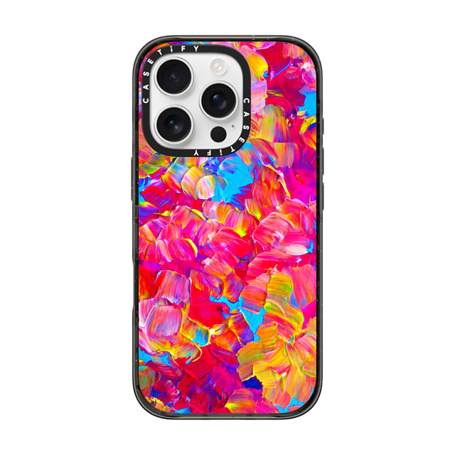 Ebi Emporium x CASETiFY iPhone 16 Pro ケース ブラック インパクトケース MagSafe対応 FLORAL FANTASY - Bold Abstract Flowers Acrylic Textural Painting Neon Hot Pink Turquoise Garden Bouquet Girlie Sweet Lovely Feminine Art Painting