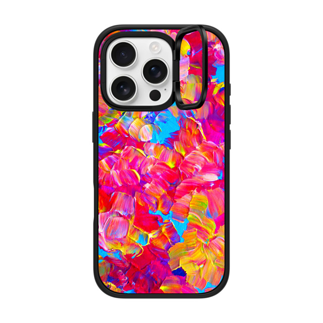 Ebi Emporium x CASETiFY iPhone 16 Pro ケース マットブラック インパクトリングスタンドケース MagSafe対応 FLORAL FANTASY - Bold Abstract Flowers Acrylic Textural Painting Neon Hot Pink Turquoise Garden Bouquet Girlie Sweet Lovely Feminine Art Painting