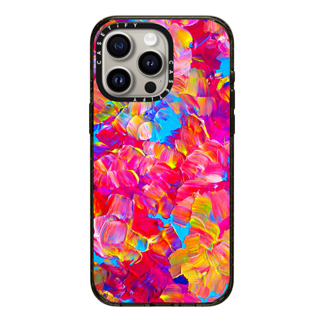 Ebi Emporium x CASETiFY iPhone 15 Pro Max ケース ブラック インパクトケース MagSafe対応 FLORAL FANTASY - Bold Abstract Flowers Acrylic Textural Painting Neon Hot Pink Turquoise Garden Bouquet Girlie Sweet Lovely Feminine Art Painting