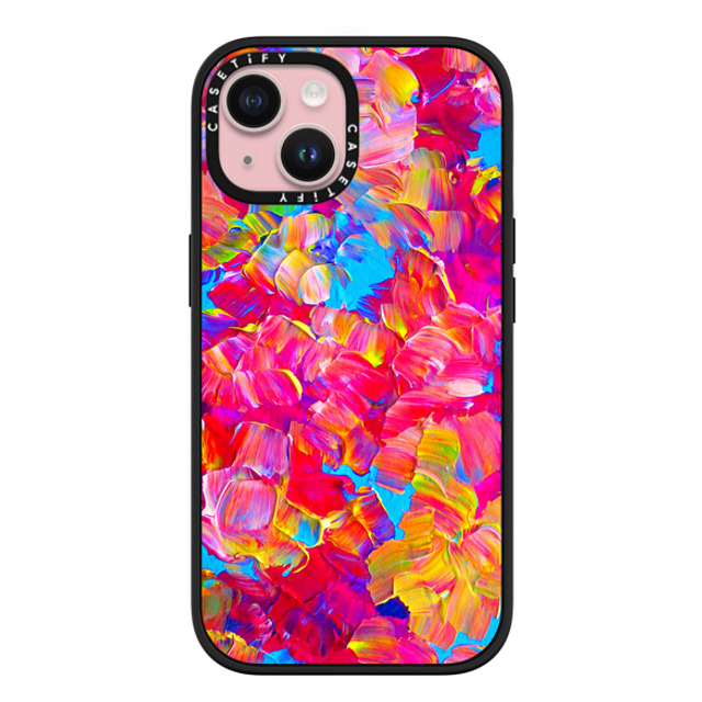 Ebi Emporium x CASETiFY iPhone 15 ケース マットブラック インパクトケース MagSafe対応 FLORAL FANTASY - Bold Abstract Flowers Acrylic Textural Painting Neon Hot Pink Turquoise Garden Bouquet Girlie Sweet Lovely Feminine Art Painting