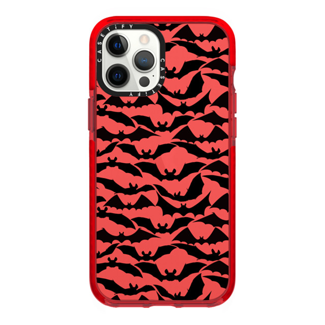 Ebi Emporium x CASETiFY iPhone 12 Pro Max ケース レッド インパクトケース GOING BATTY - HALLOWEEN BATS SPOOKY BLACK PATTERN By Ebi Emporium