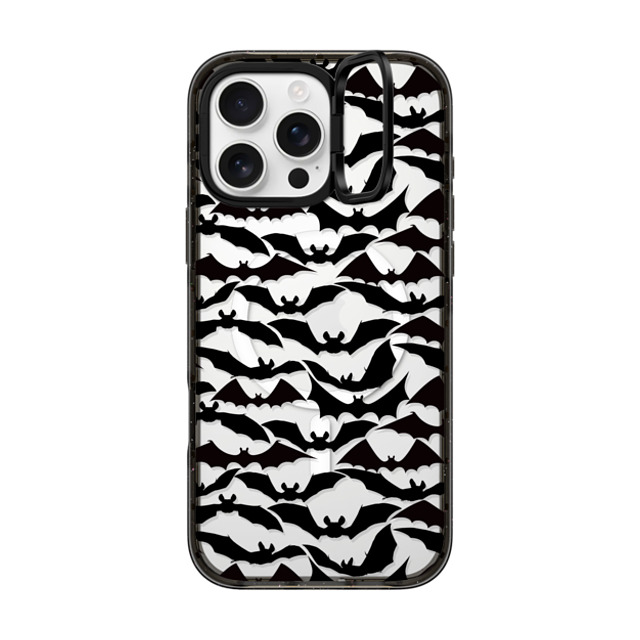 Ebi Emporium x CASETiFY iPhone 16 Pro Max ケース ブラック インパクトリングスタンドケース MagSafe対応 GOING BATTY - HALLOWEEN BATS SPOOKY BLACK PATTERN By Ebi Emporium