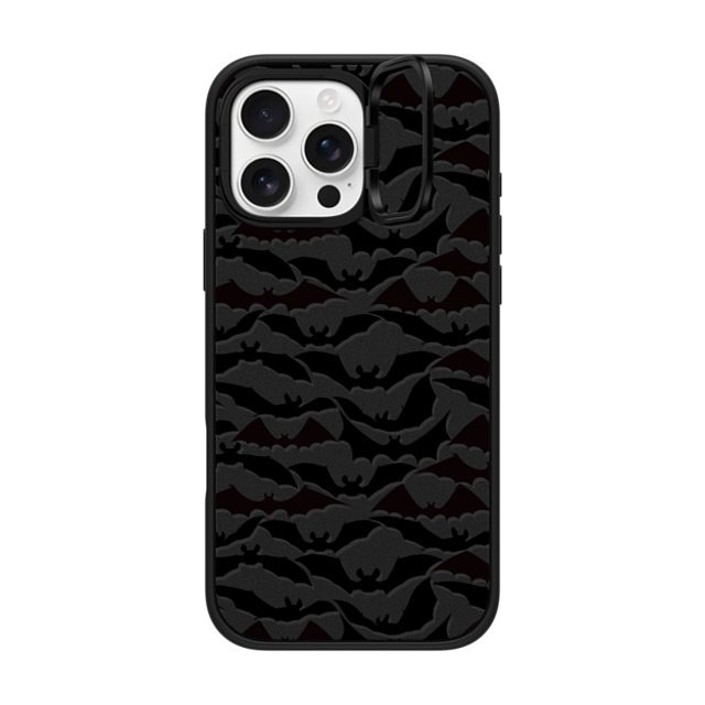 Ebi Emporium x CASETiFY iPhone 16 Pro Max ケース マットブラック インパクトリングスタンドケース MagSafe対応 GOING BATTY - HALLOWEEN BATS SPOOKY BLACK PATTERN By Ebi Emporium