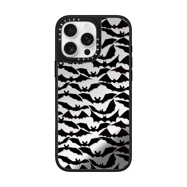 Ebi Emporium x CASETiFY iPhone 16 Pro Max ケース Silver on Black ミラーケース MagSafe対応 GOING BATTY - HALLOWEEN BATS SPOOKY BLACK PATTERN By Ebi Emporium