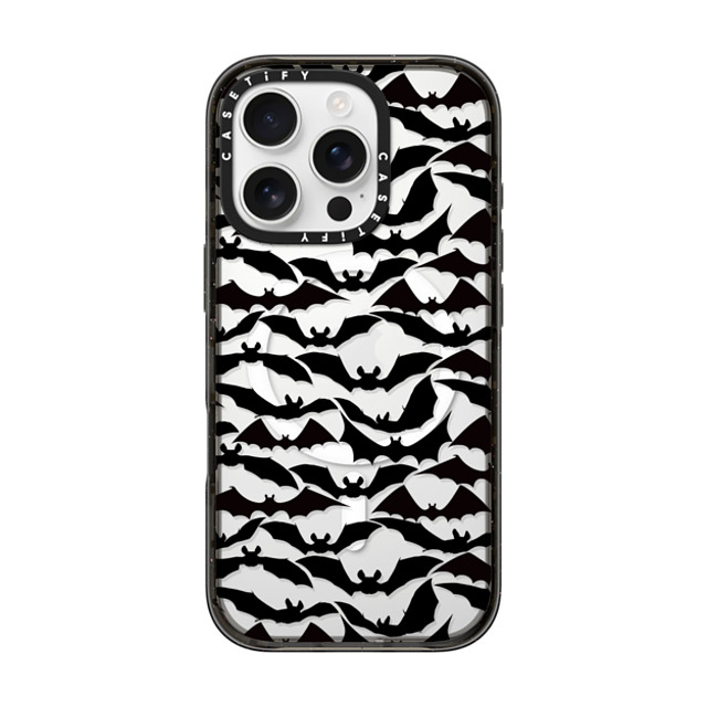 Ebi Emporium x CASETiFY iPhone 16 Pro ケース ブラック インパクトケース MagSafe対応 GOING BATTY - HALLOWEEN BATS SPOOKY BLACK PATTERN By Ebi Emporium